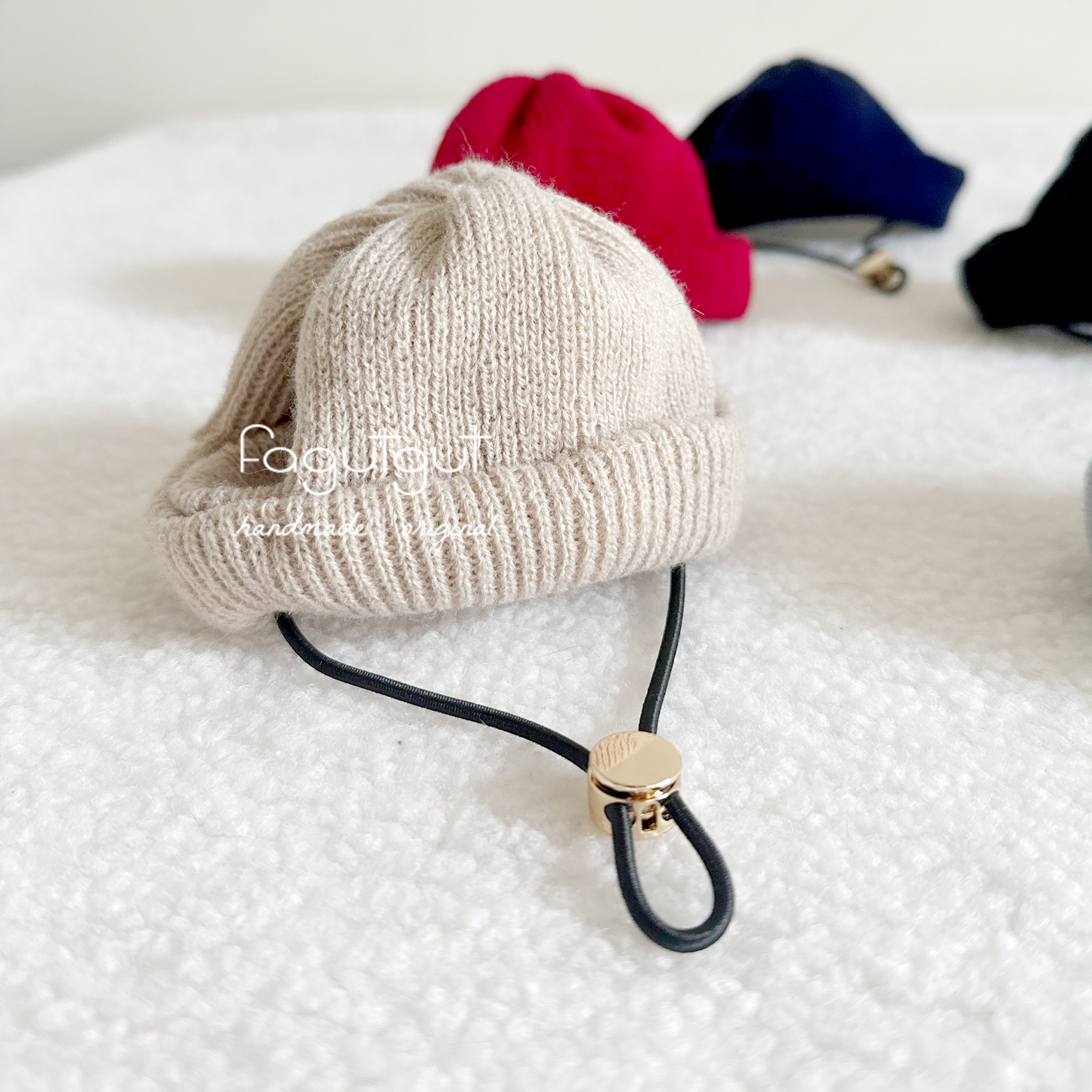 fagutgut 花吉吉手作 - 日本棉質手工冷帽(可配人寵親子裝) - 經典款- 寵物帽連手工毛毛球 - 卡其色