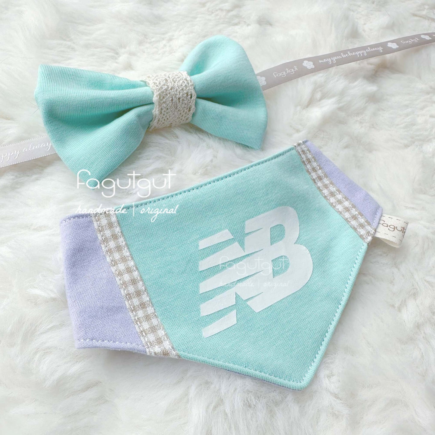 (原價HKD520!)fagutgut 花吉吉手作 - Remade by Fagutgut - NB套裝 - 寵物領巾*送煲呔*(Tiffany blue x 紫)