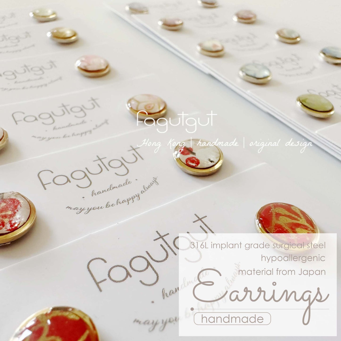 fagutgut 花吉吉手作 - 高度防敏感耳環 - 日本熨金友禪紙 (耳釘/耳夾)