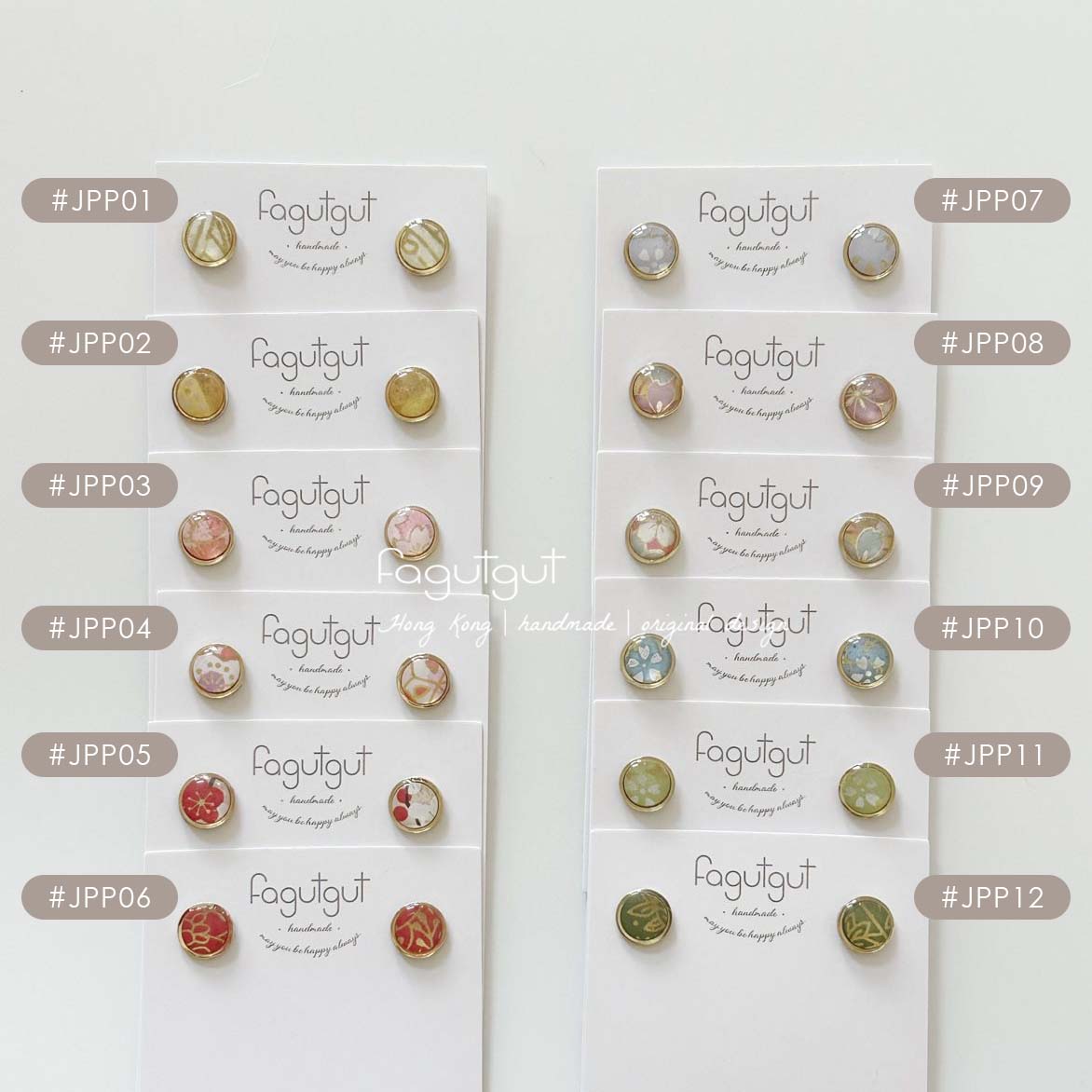 fagutgut 花吉吉手作 - 高度防敏感耳環 - 日本熨金友禪紙 (耳釘/耳夾)