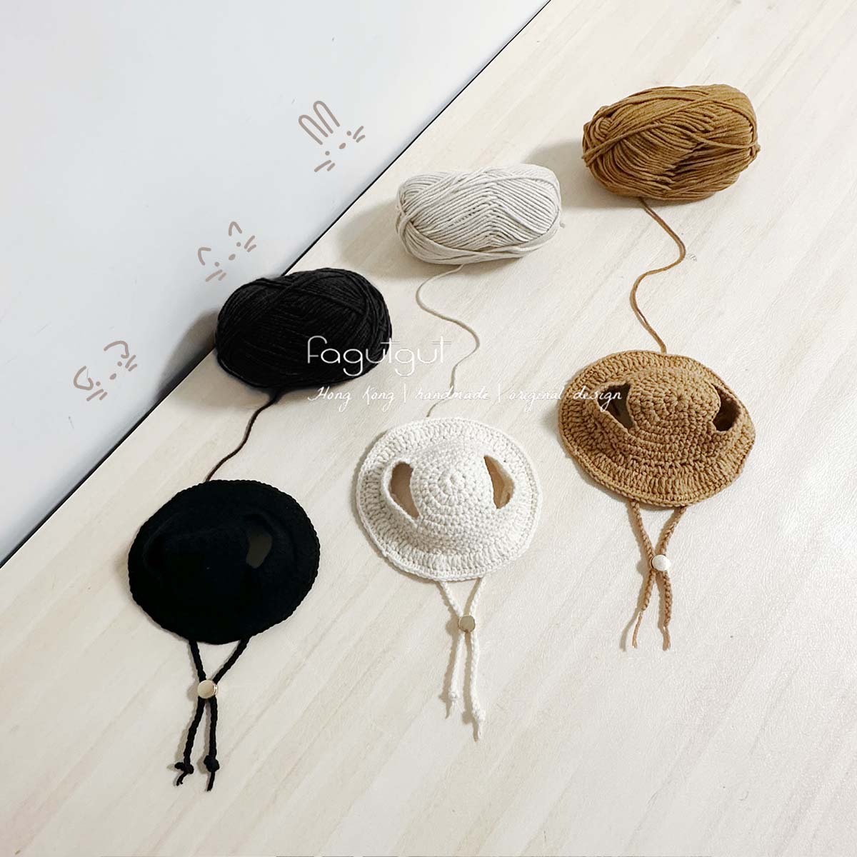 fagutgut 花吉吉手作 - 鈎織漁夫帽(可配人寵親子裝) - 寵物帽 - 琥珀啡色