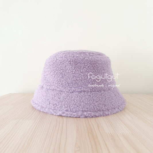 fagutgut 花吉吉手作 - 手工羊羔絨漁夫帽(可配人寵親子裝) - 平頂款 - 可調節 -霧紫色 (嬰兒/兒童/成人)