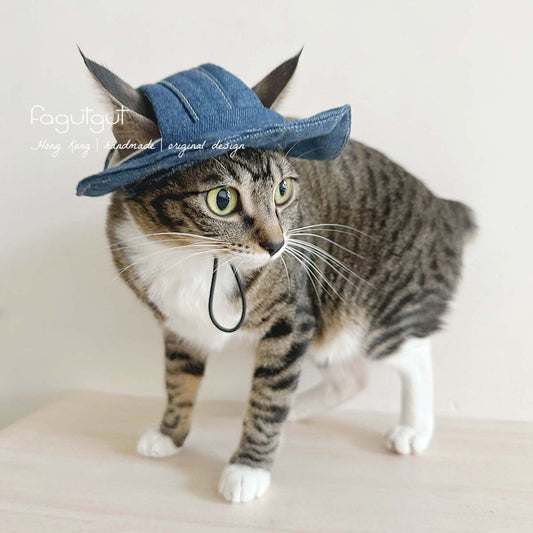fagutgut 花吉吉手作 - 牛仔布漁夫帽(可配人寵親子裝) - 寵物帽 -  深藍色