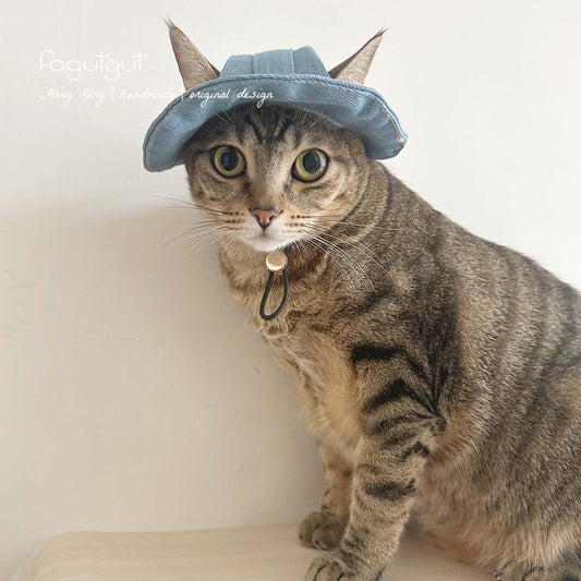 fagutgut 花吉吉手作 - 牛仔布漁夫帽(可配人寵親子裝) - 寵物帽 -  牛仔藍色